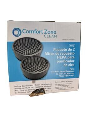 Comfort Zone Clean Air Purifier HEPA Replacement Filter 2 Pack New In Box